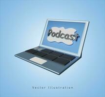 ordenador portátil con podcast pantalla en 3d vector ilustración