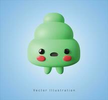 cute green character in 3d vector illustration