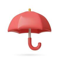 Red umbrella 3d icon. Protection and safety concept. Toy plastic minimal three dimensional vector object isolated on white.