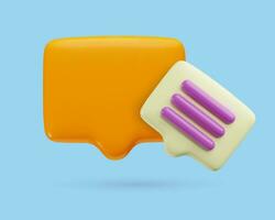 Speech Bubble 3d icon. Chat message notification with blank copy space for text. Dialog realistic three dimensional plastic vector elements.