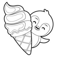 Coloring book for kids. Ice Cream And Cute Penguin vector