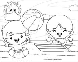 Coloring book for kids. Happy Kids At Sea vector