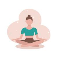 Pretty girl in lotus position. Vector illustration in flat style.