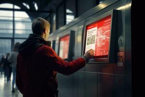 Woman using ATM machine at subway station , AI Generated photo