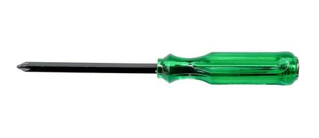 Black screwdriver with green handle isolated on white background with clipping path photo