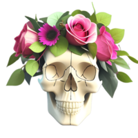 skulls, flowers and vines on a transparent background ai generative png