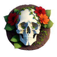 skulls, flowers and vines on a transparent background ai generative png