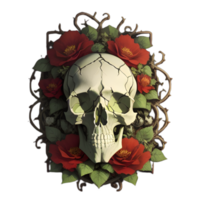 skulls, flowers and vines on a transparent background ai generative png