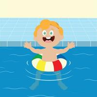 contento niño en nadando piscina vector