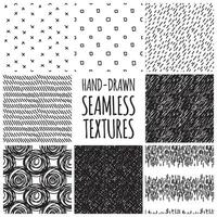 Set of seamless sketchy doodle textures. Black and white patterns. vector