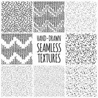 Set of seamless sketchy doodle texture. Black and white patterns. vector