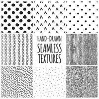 Set of seamless sketchy doodle textures. Black and white pattern. vector