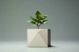 Concrete pot. Green succulent plant in modern geometric concrete planter isolated on white . AI Generated photo