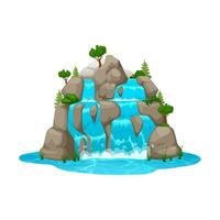 Cartoon waterfall, water cascade of mountain river vector