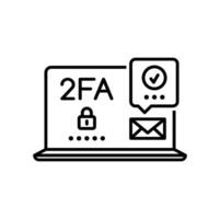 2fa, dos factor verificación icono, contorno ordenador portátil vector