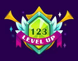 Game interface level up badge and win icon vector