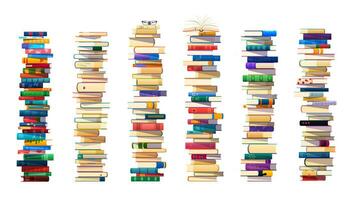 High book stacks in piles, school textbooks heaps vector