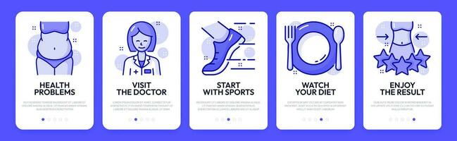 Mobile app onboarding screen, nutrition and health vector