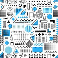 Memphis geometric shapes seamless pattern lines vector