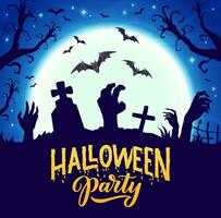 Halloween cemetery silhouette with zombie hands vector