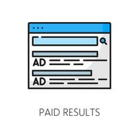 Paid results, SERP icon, search engine result page vector