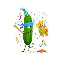 Cartoon cucumber vegetable character on birthday vector