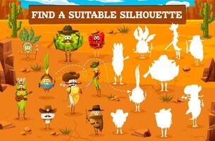 Find suitable silhouette game, cowboy vegetables vector