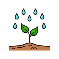 Plant growth, seedling watering color line icon vector