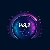 Speedometer neon dial, speed gauge dashboard vector