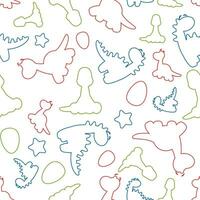 Seamless pattern of multicolored contours of dinosaurs on a white background vector