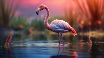 closeup of pink flamingo in wild nature, AI Generated photo