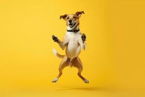 cute dog on yellow background, AI Generated photo