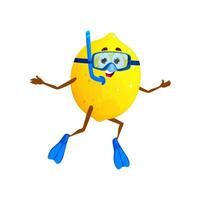 Cartoon diver lemon fruit character on vacation vector