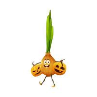 Cartoon onion character with Halloween pumpkins vector