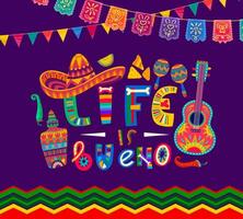 Mexican quote banner. Life is colorful lettering vector