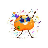 dibujos animados naranja Fruta personaje en cumpleaños fiesta vector