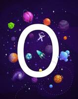 Cartoon space letter O font, kids alphabet poster vector