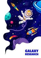 Space landing page. Rocket and kid astronaut vector