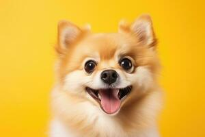 cute dog on yellow background, AI Generated photo