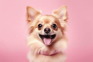 cute dog on pink background, AI Generated photo