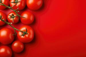 Tomatoes on dark background, top view. AI Generated photo