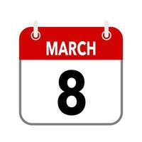 8 March, calendar date icon on white background. vector