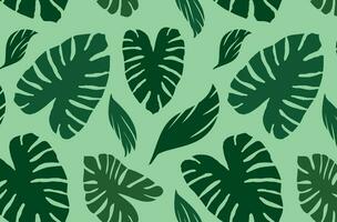 a green and black pattern with tropical leaves vector