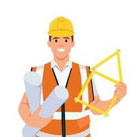 architect builder worker. construction engineer. man wearing helmet. vector