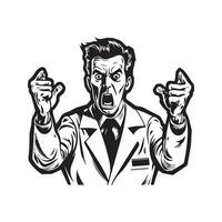 angry brilliant doctor, vintage hand drawn illustration vector