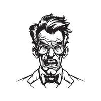 angry brilliant doctor, vintage hand drawn illustration vector