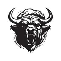 angry buffalo, vintage hand drawn illustration vector