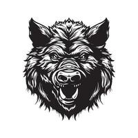 angry boar, vintage hand drawn illustration vector