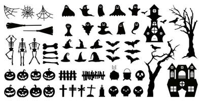 Super set detailed halloween silhouette isolated on white background vector illustration