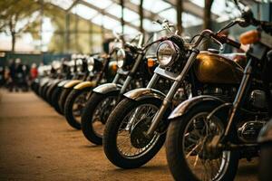 motorcycles parked on the motorcycles parking lot on gathering or event, AI Generated photo